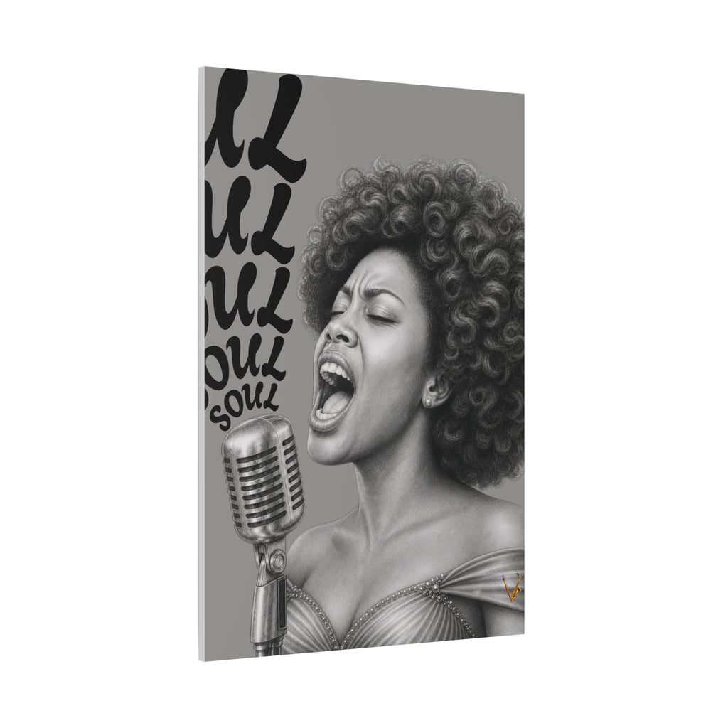 Female soul singer monochrome matte canvas wall art