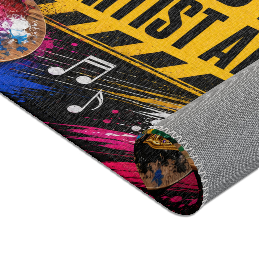 Caution Artist at Work colorful studio area rug