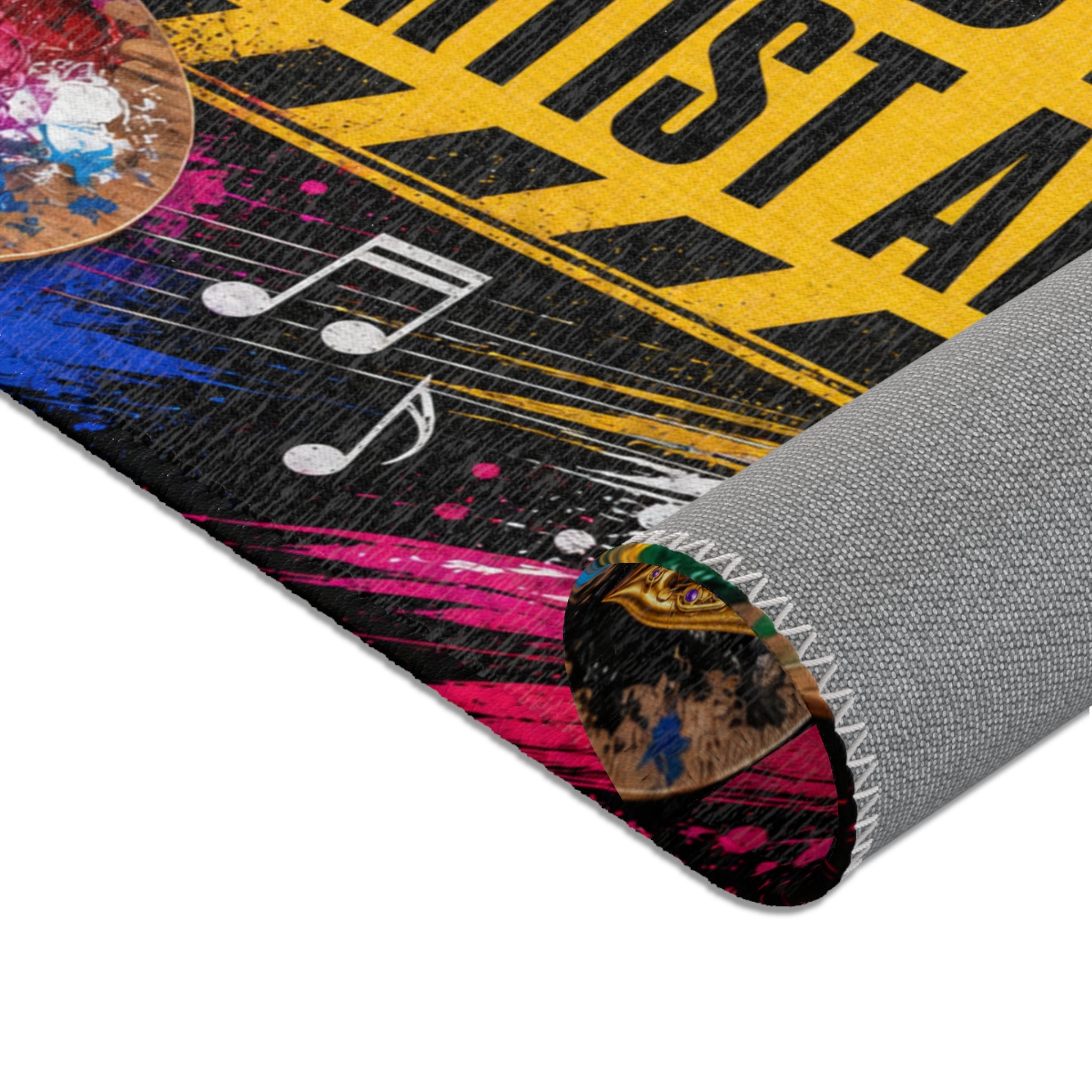 Caution Artist at Work colorful studio area rug