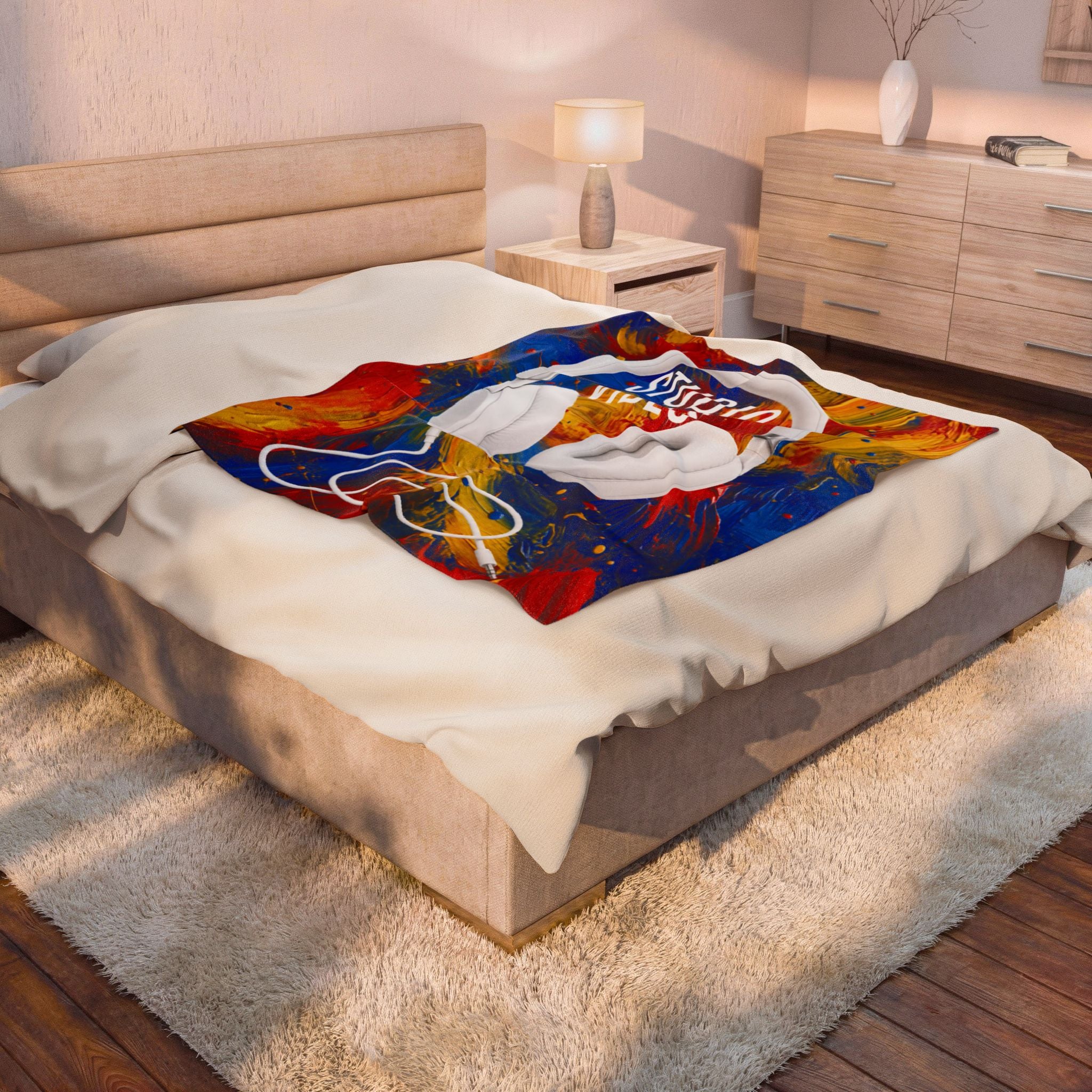 Studio Vibes colorful headphone velveteen plush blanket