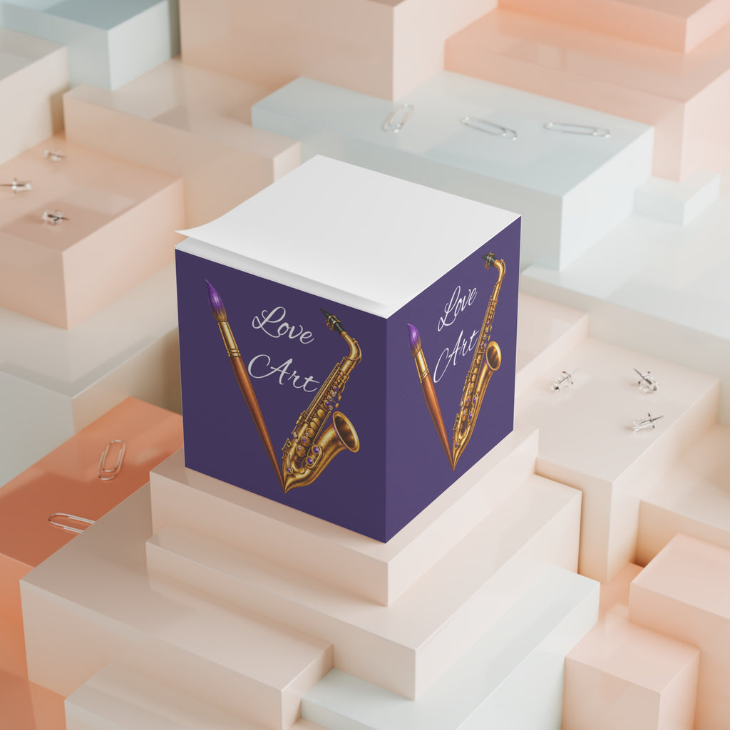 Love Art sticky note cube desk accessory lifestyle view