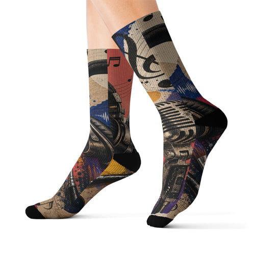 Art and music collage cushioned crew socks