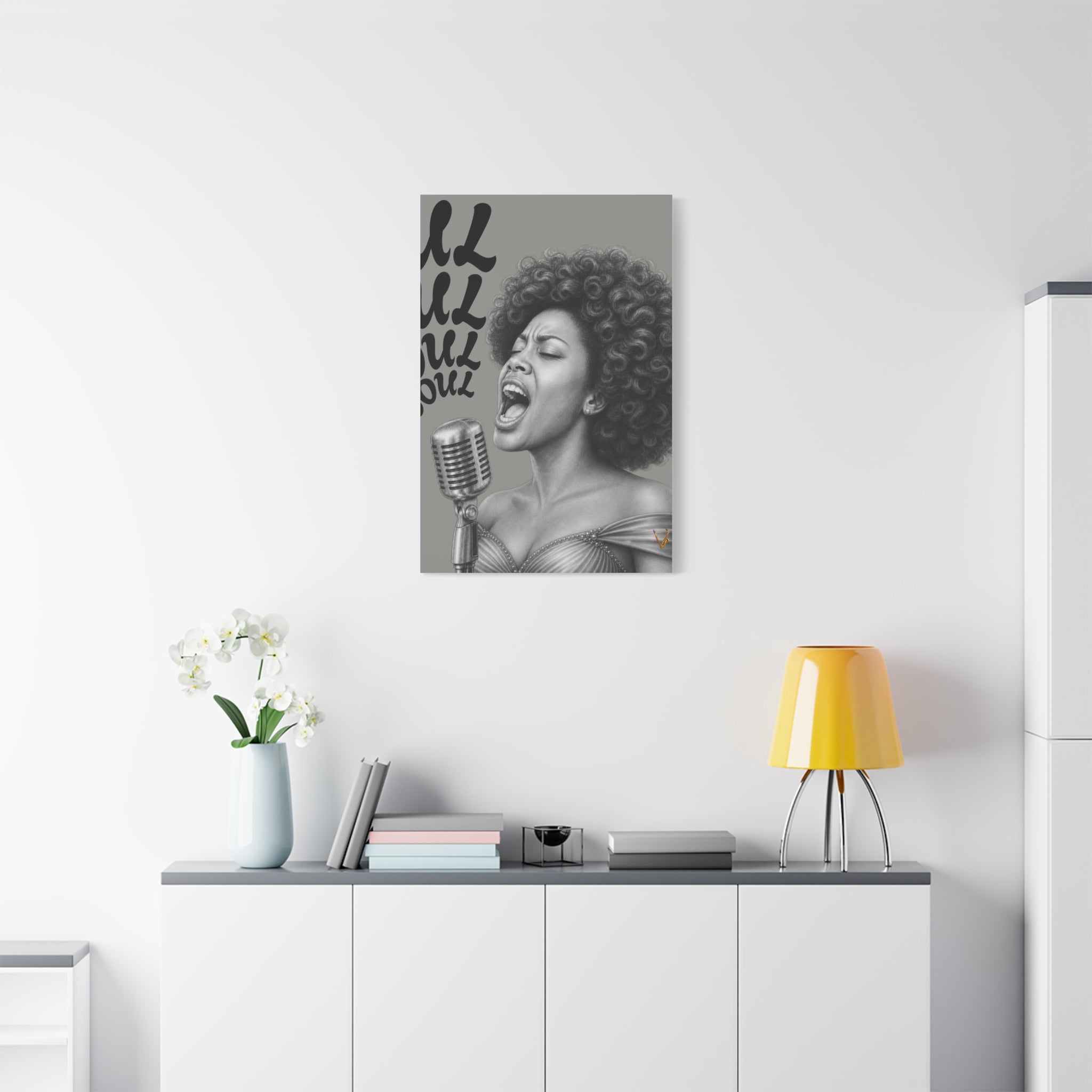 Female soul singer monochrome matte canvas wall art