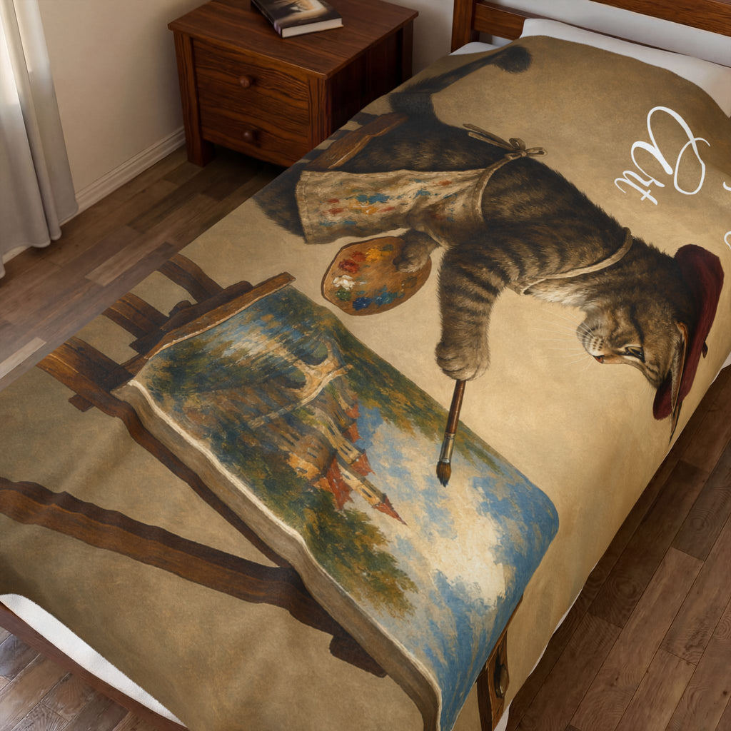 Love Art painter cat velveteen plush blanket