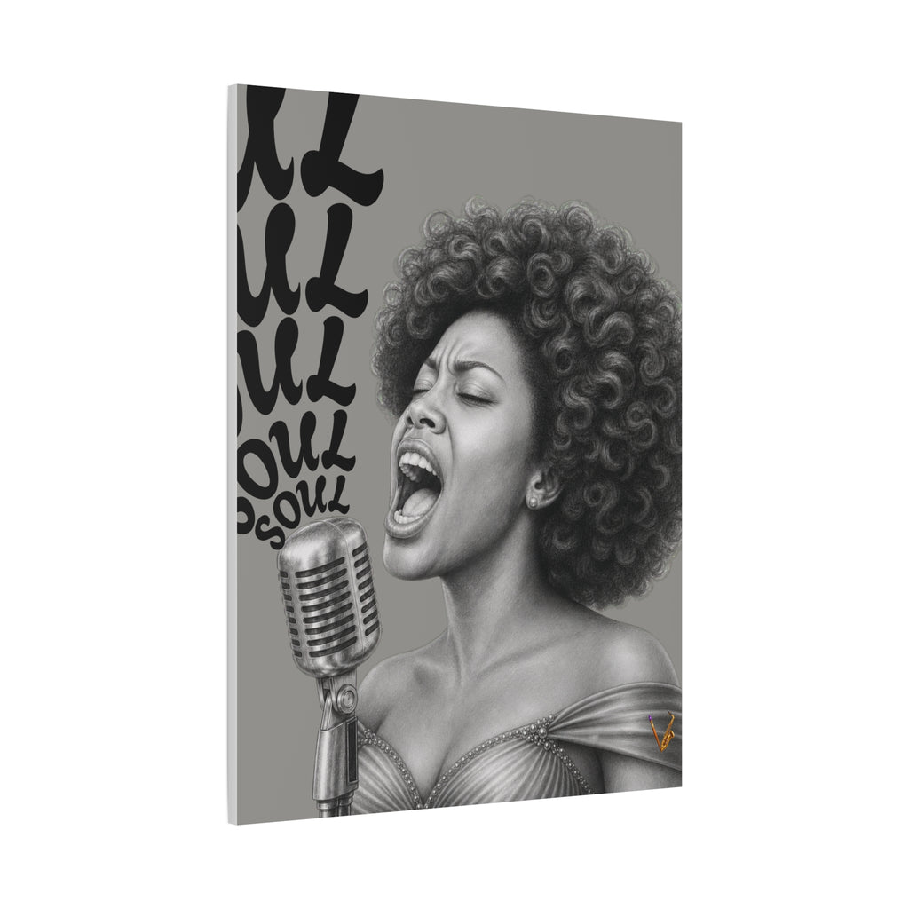 Female soul singer monochrome matte canvas wall art