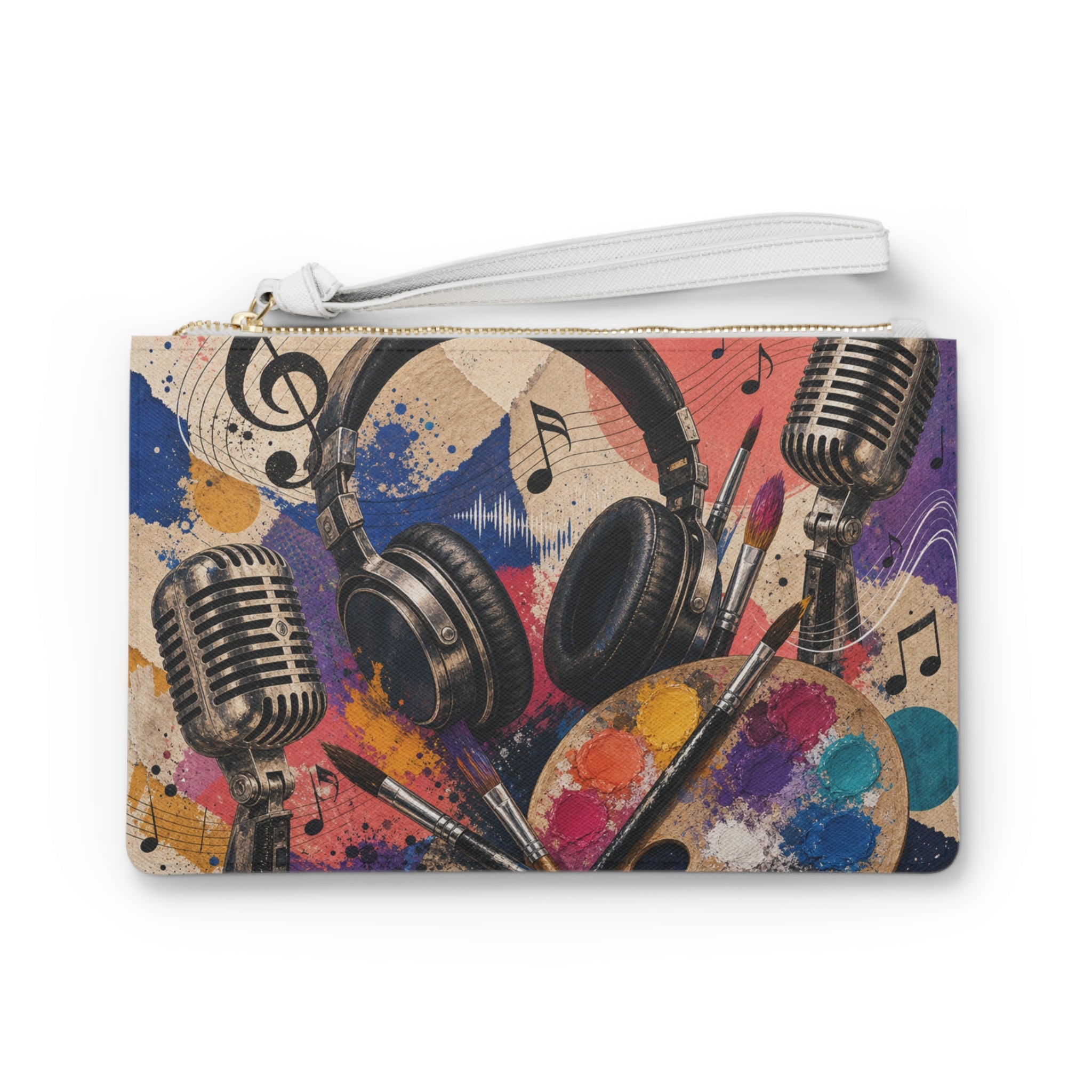 Vintage music and art collage clutch bag