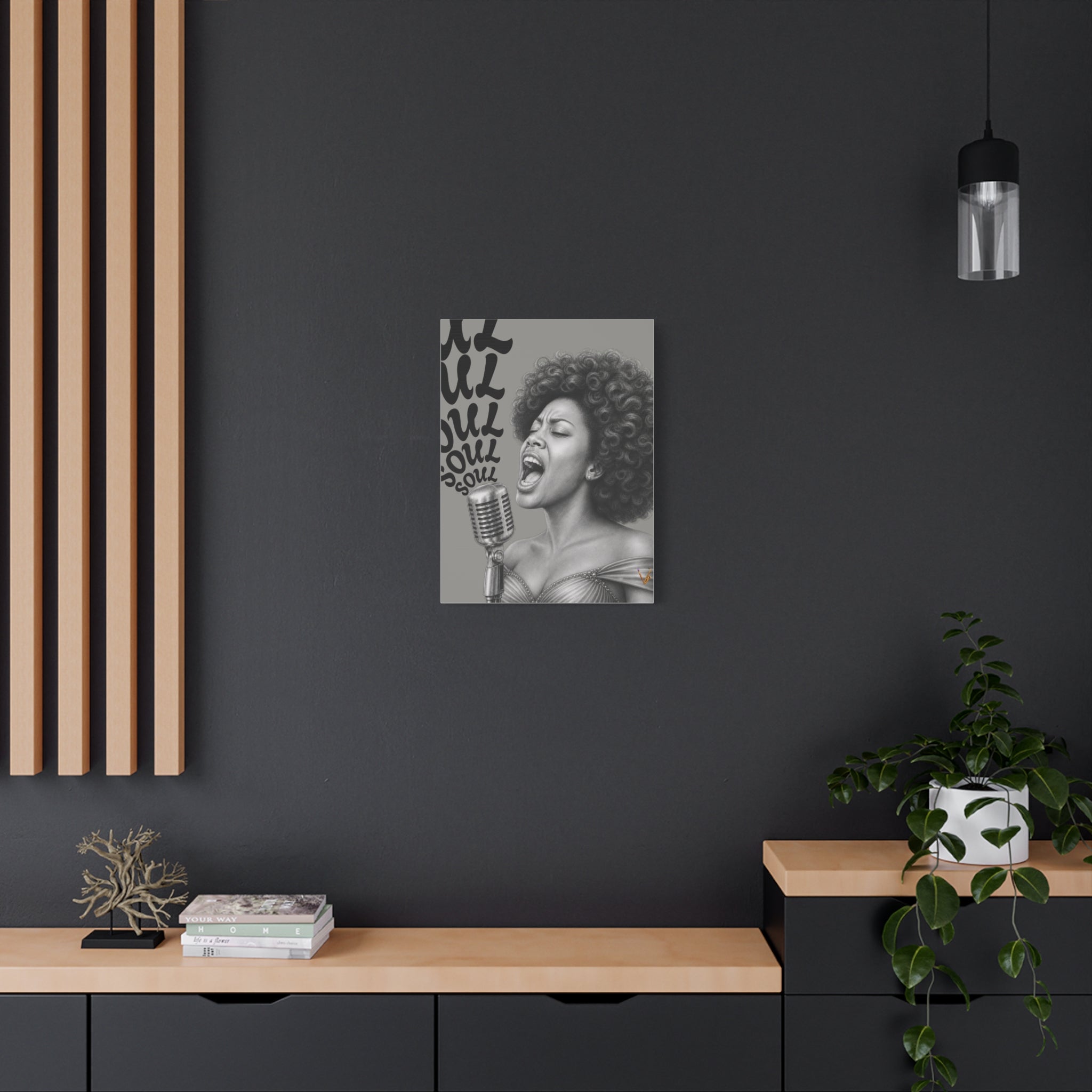 Female soul singer monochrome matte canvas wall art
