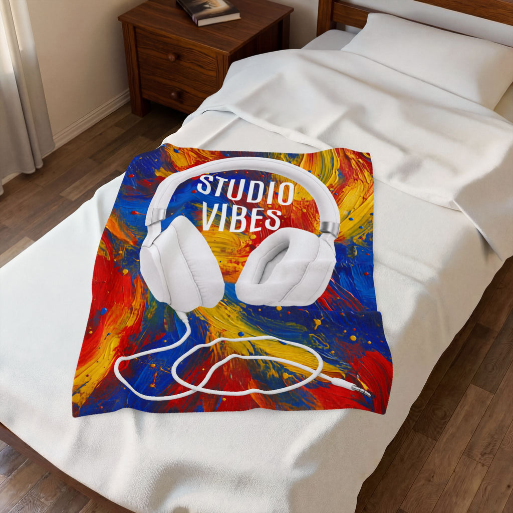 Studio Vibes colorful headphone velveteen plush blanket