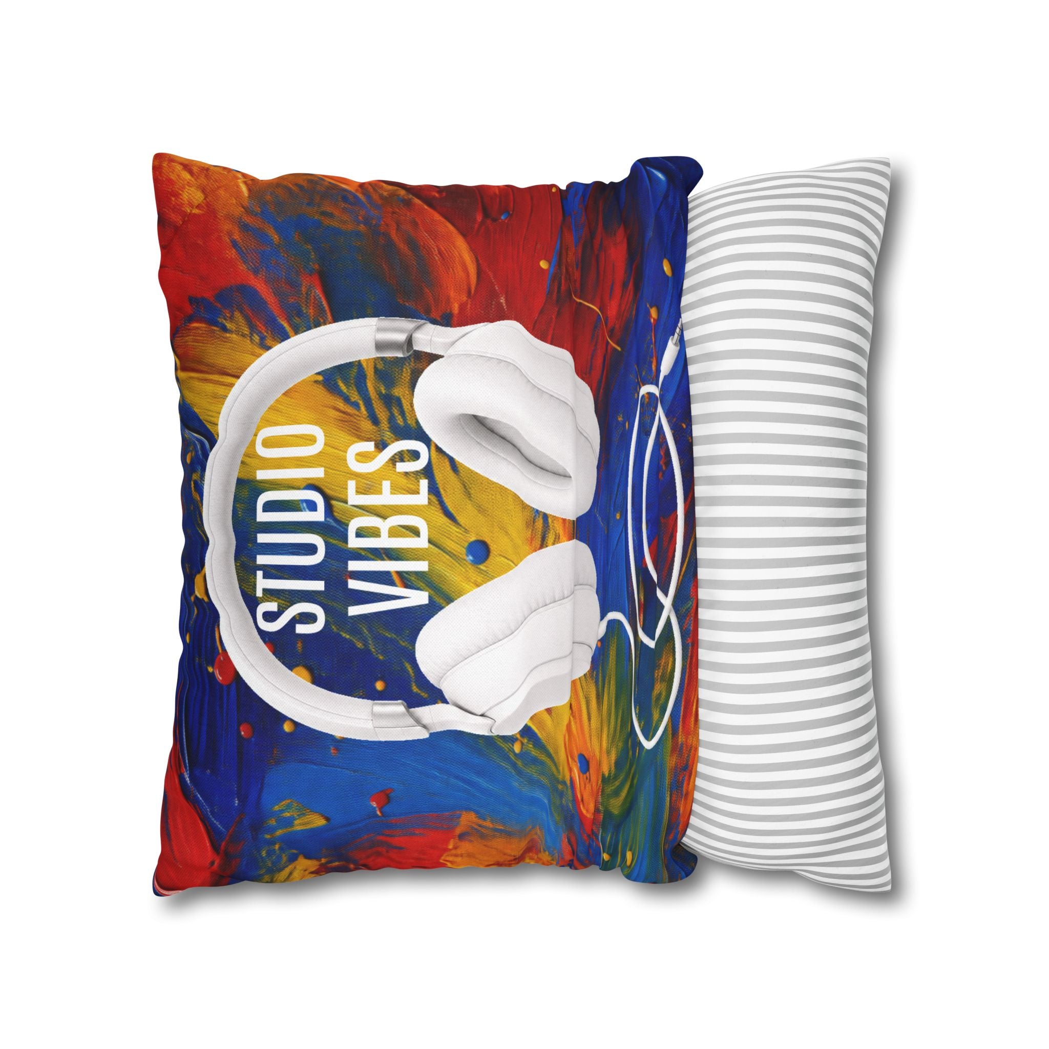 Studio Vibes colorful headphone throw pillow cover