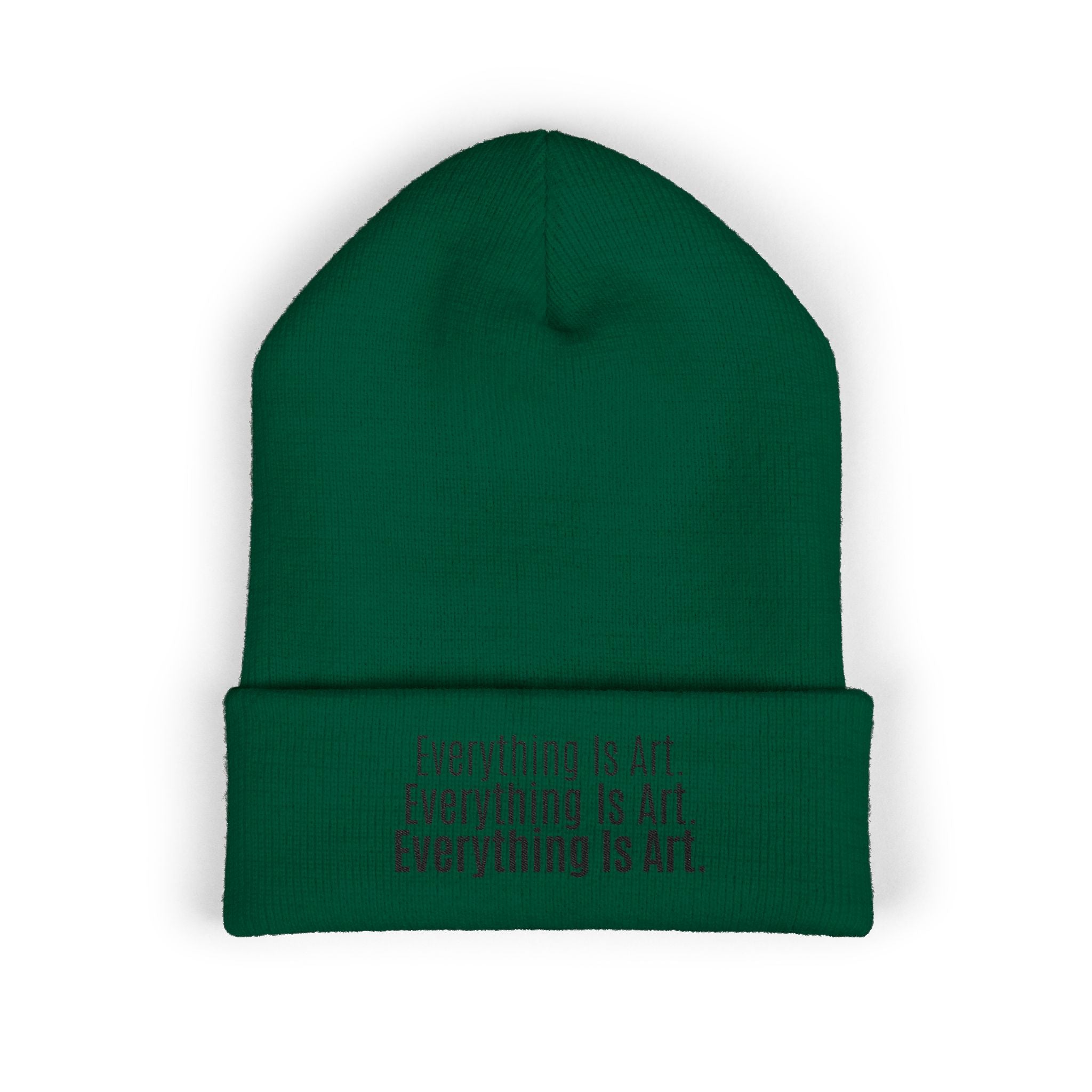 Everything Is Art cuffed beanie with black lettering – view 3