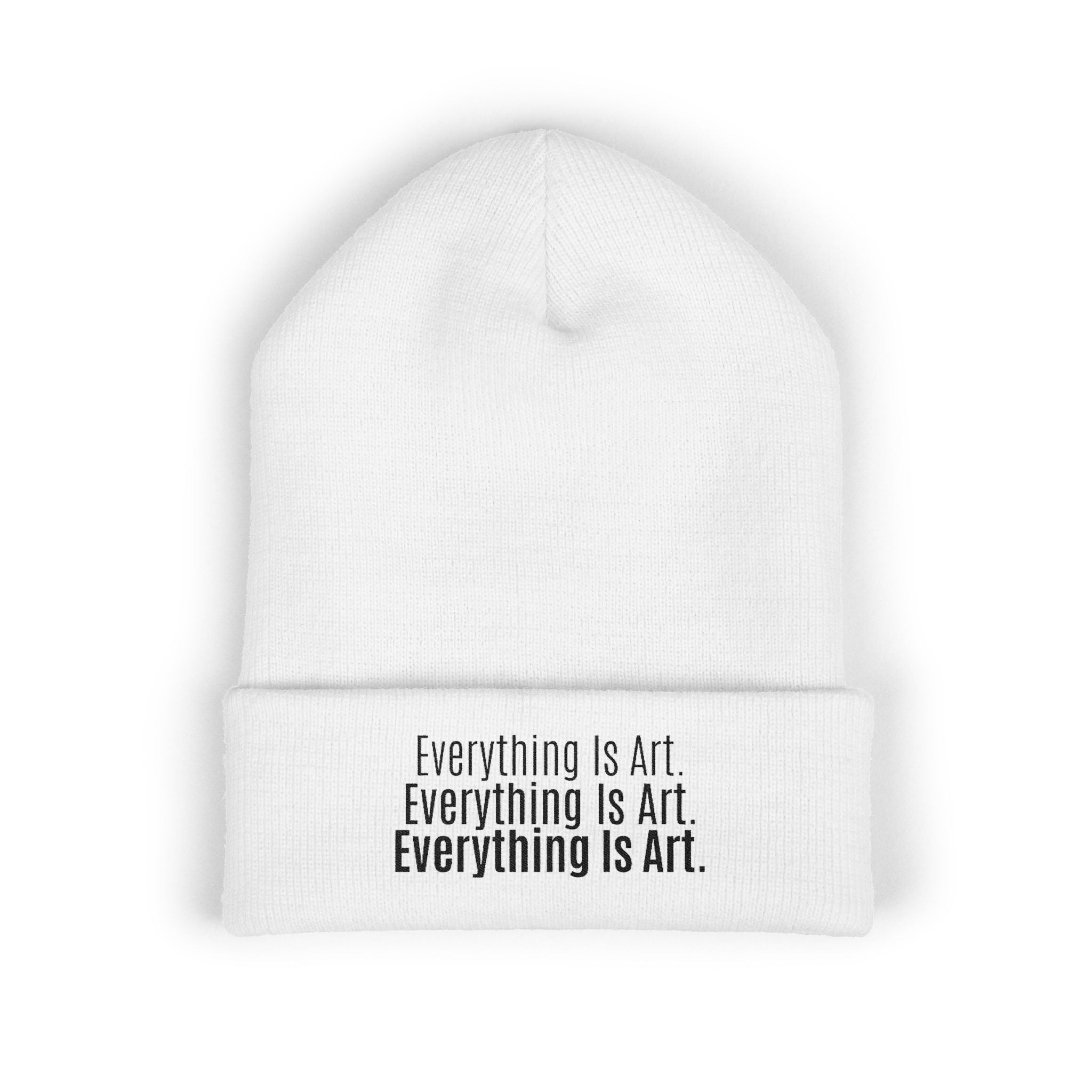 Everything Is Art cuffed beanie with black lettering – view 2