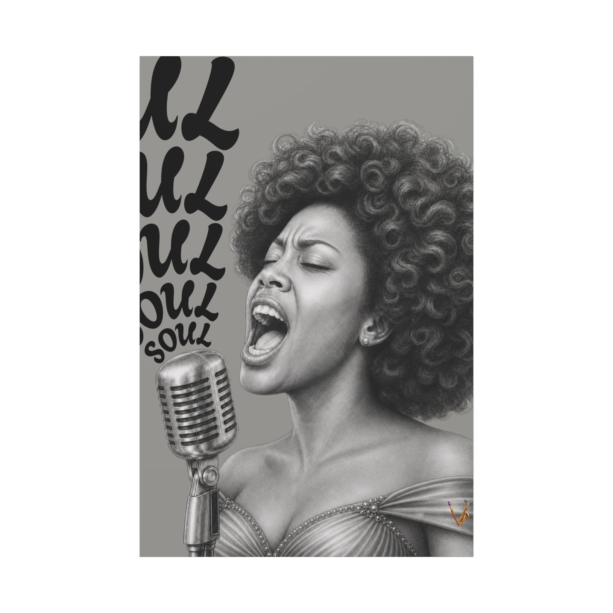 Female soul singer monochrome matte canvas wall art