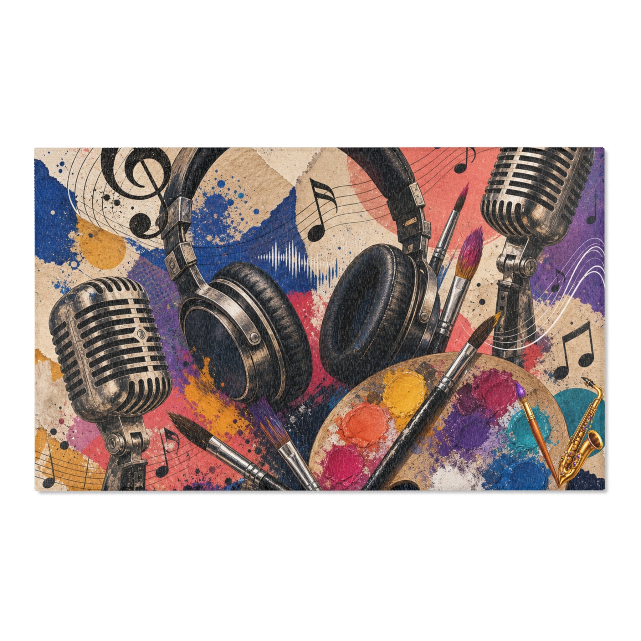 Music and art chenille area rug