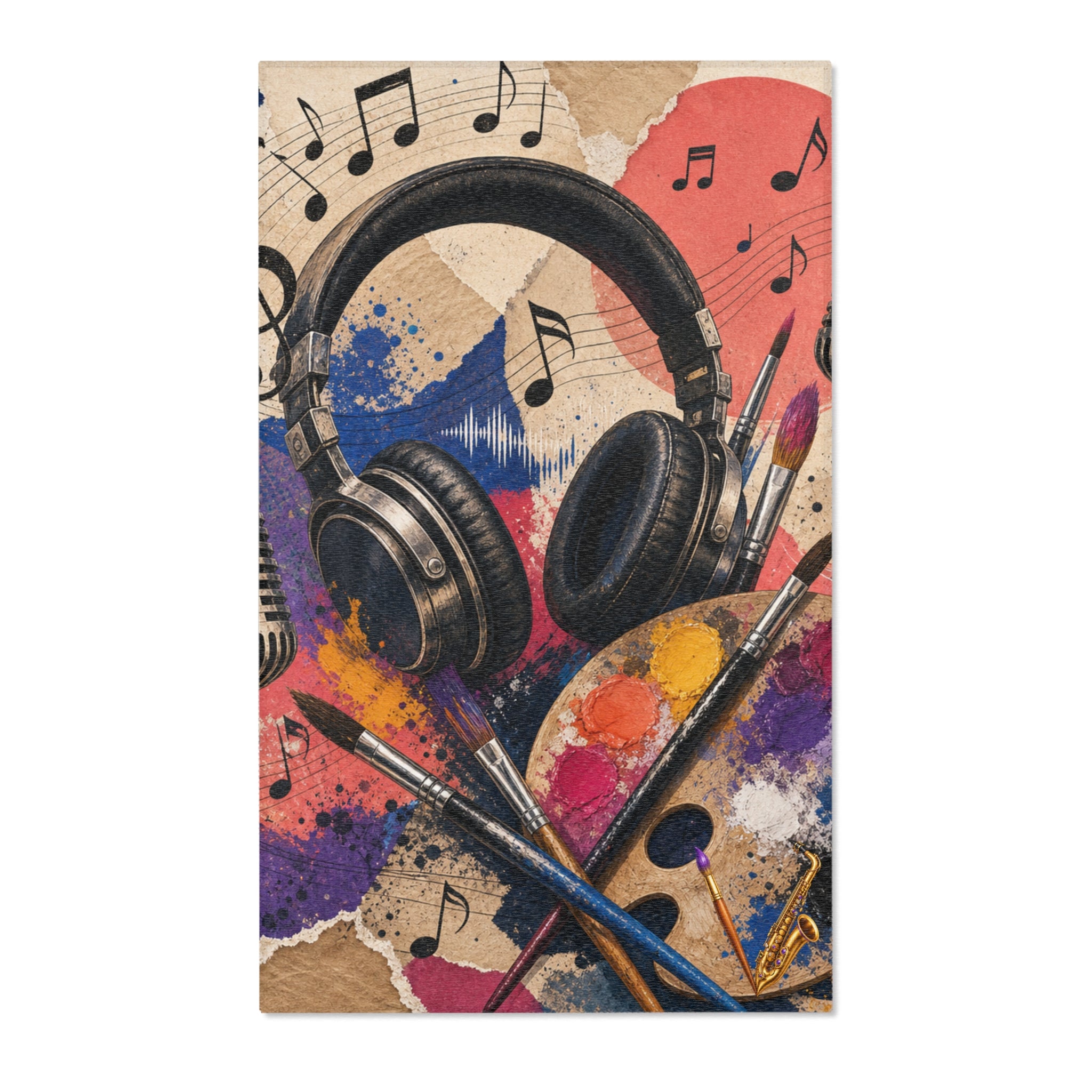 Music and art chenille area rug