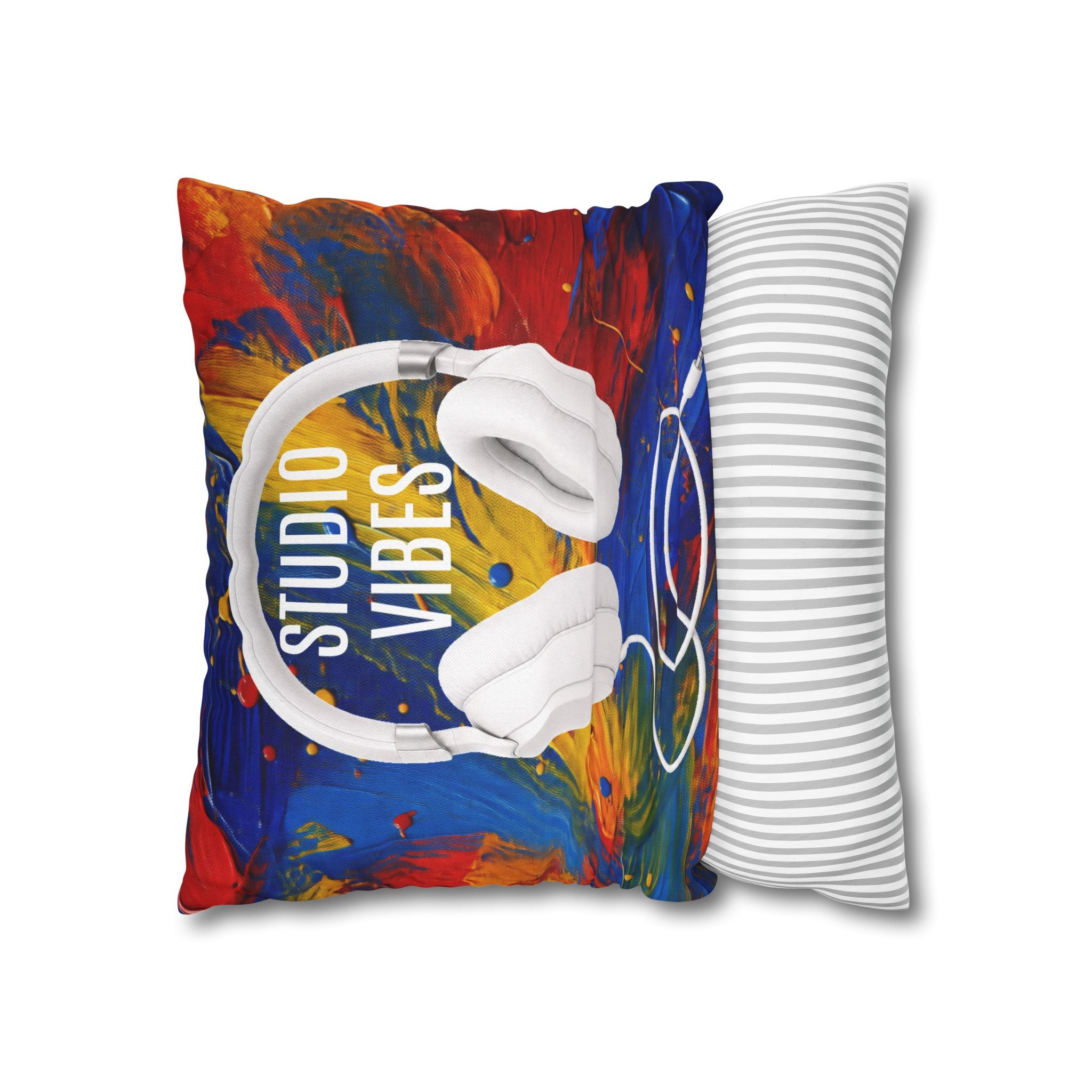 Studio Vibes colorful headphone throw pillow cover
