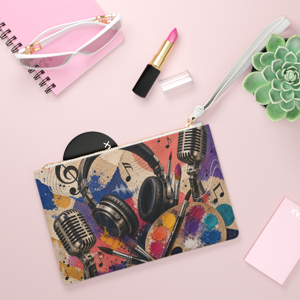 Vintage music and art collage clutch bag