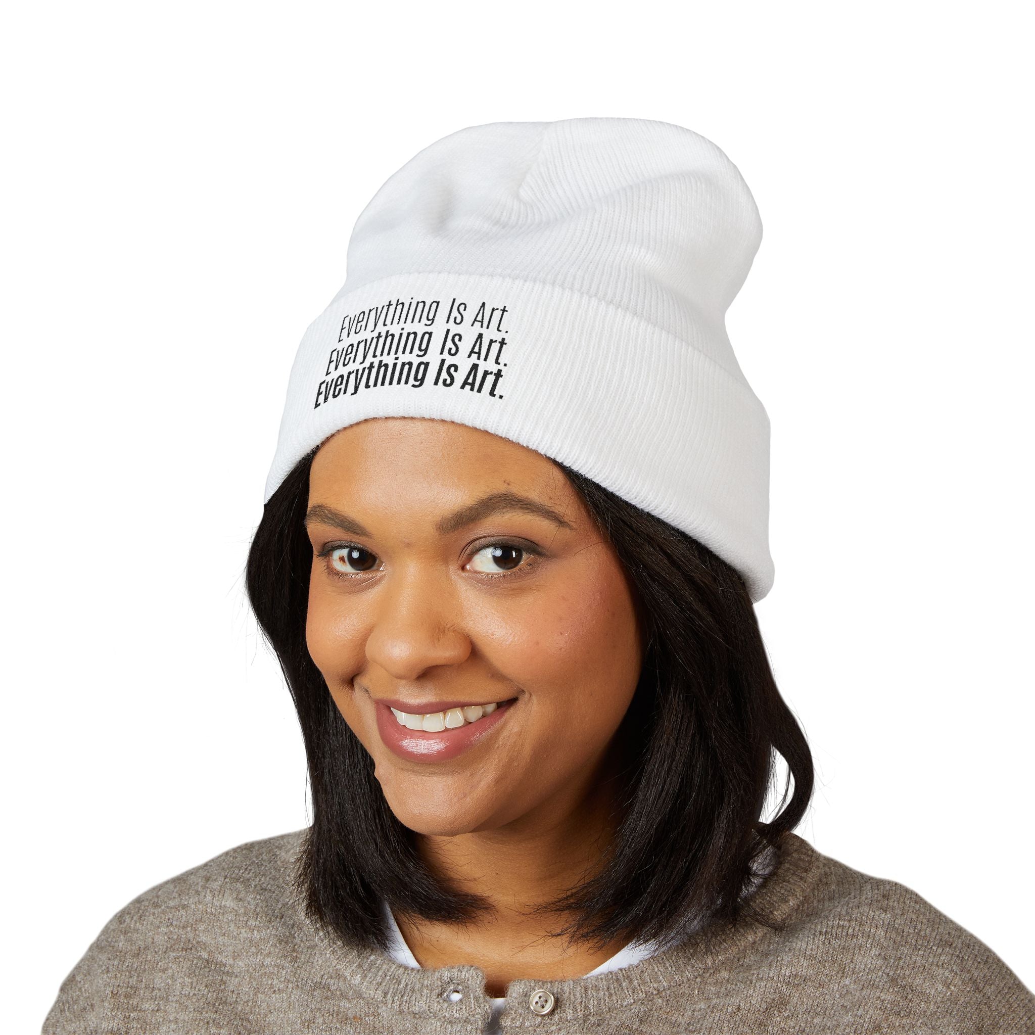Everything Is Art cuffed beanie with black lettering – view 12