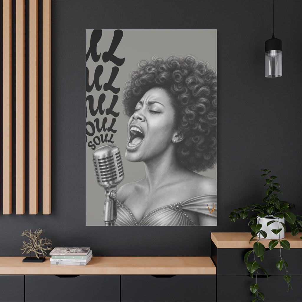 Female soul singer monochrome matte canvas wall art
