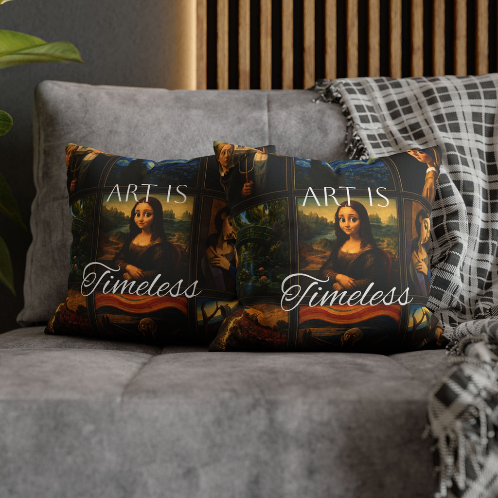 Art Is Timeless museum collage faux suede pillow cover