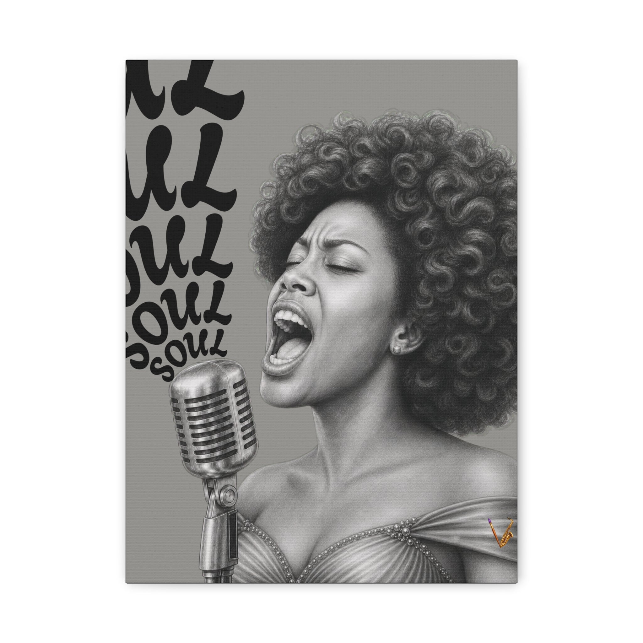 Female soul singer monochrome matte canvas wall art