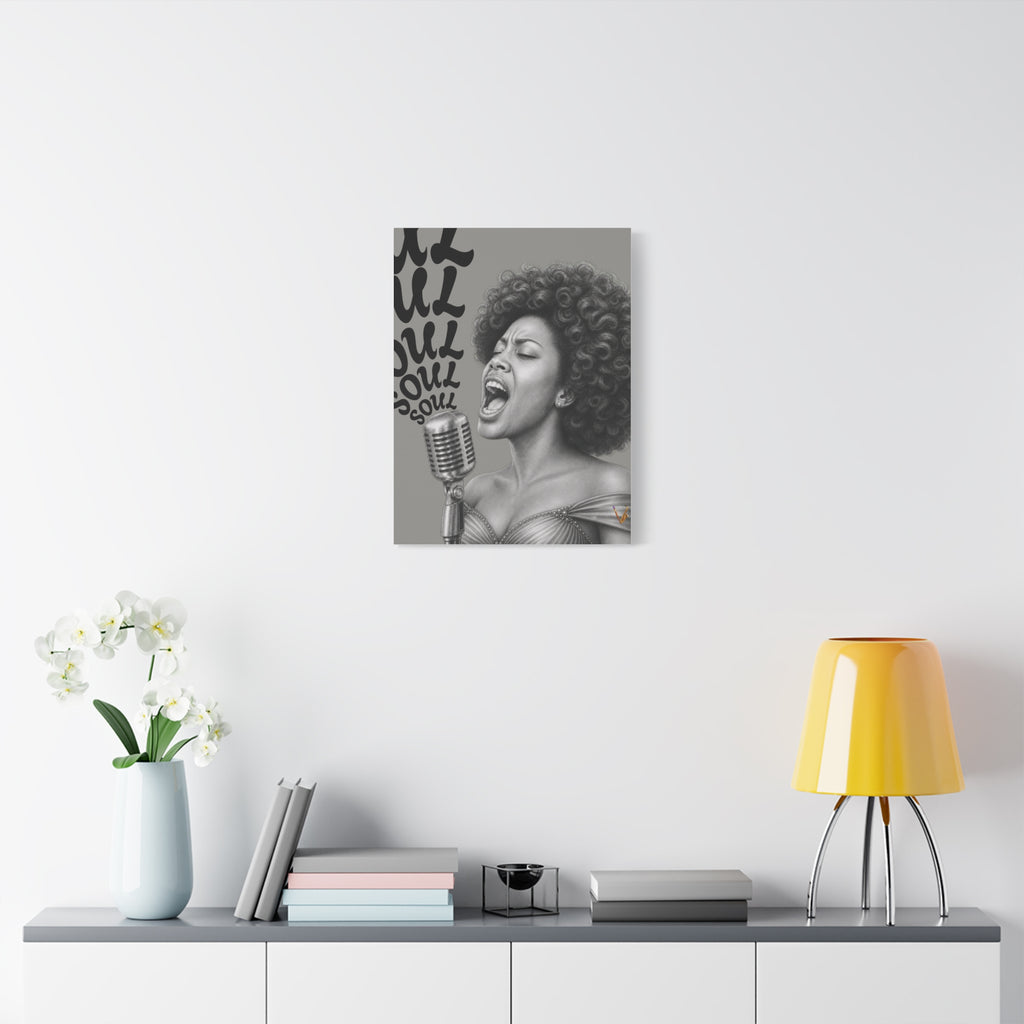 Female soul singer monochrome matte canvas wall art