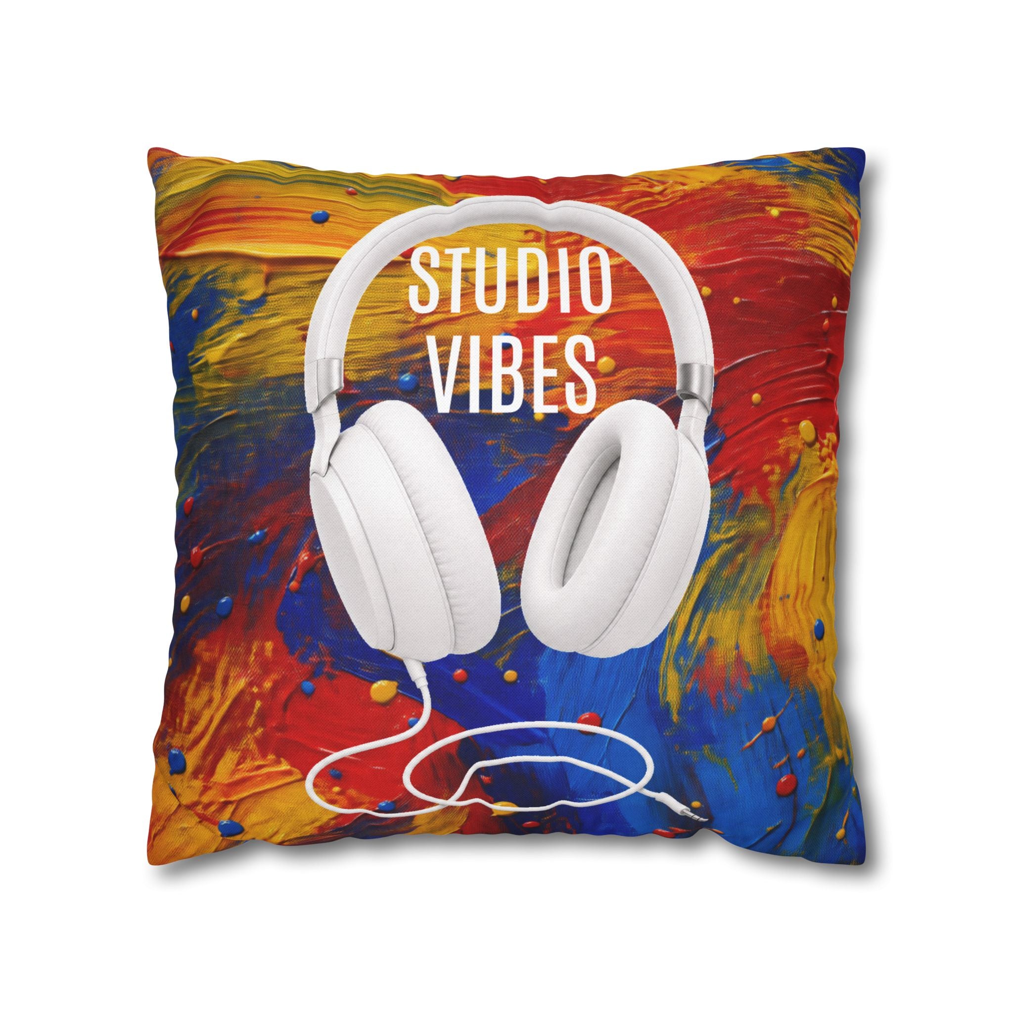 Studio Vibes colorful headphone throw pillow cover