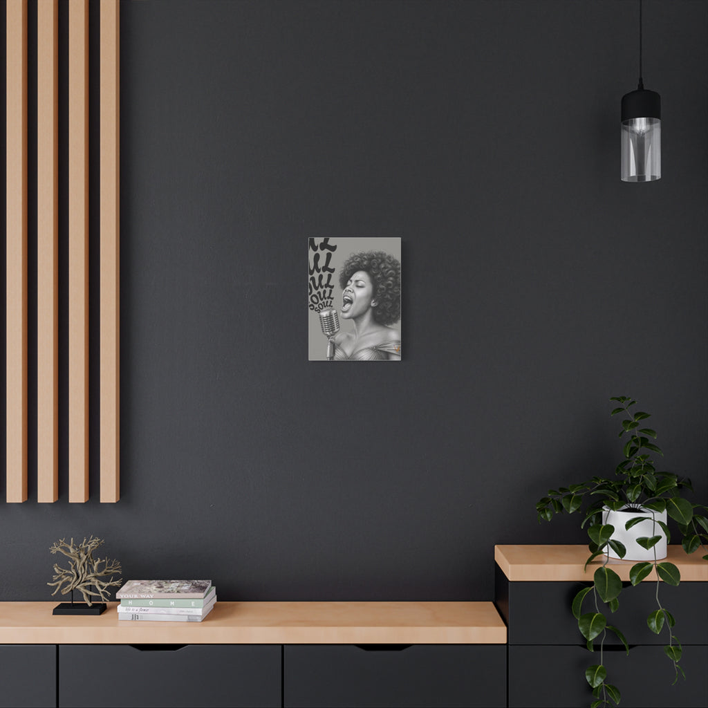 Female soul singer monochrome matte canvas wall art