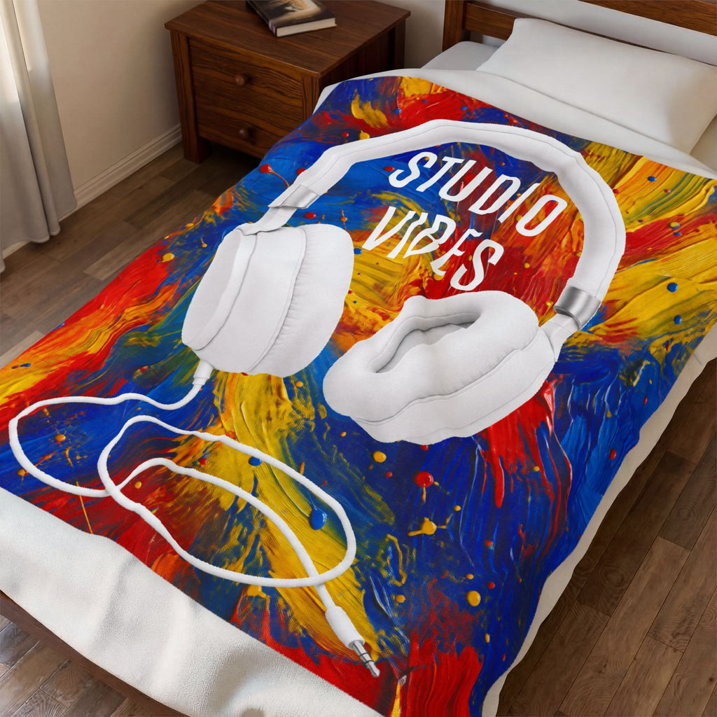 Studio Vibes colorful headphone velveteen plush blanket