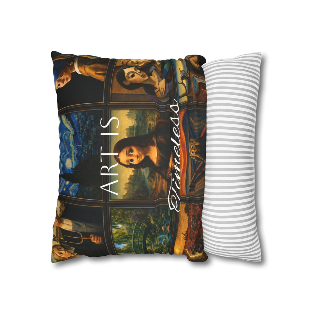 Art Is Timeless museum collage faux suede pillow cover