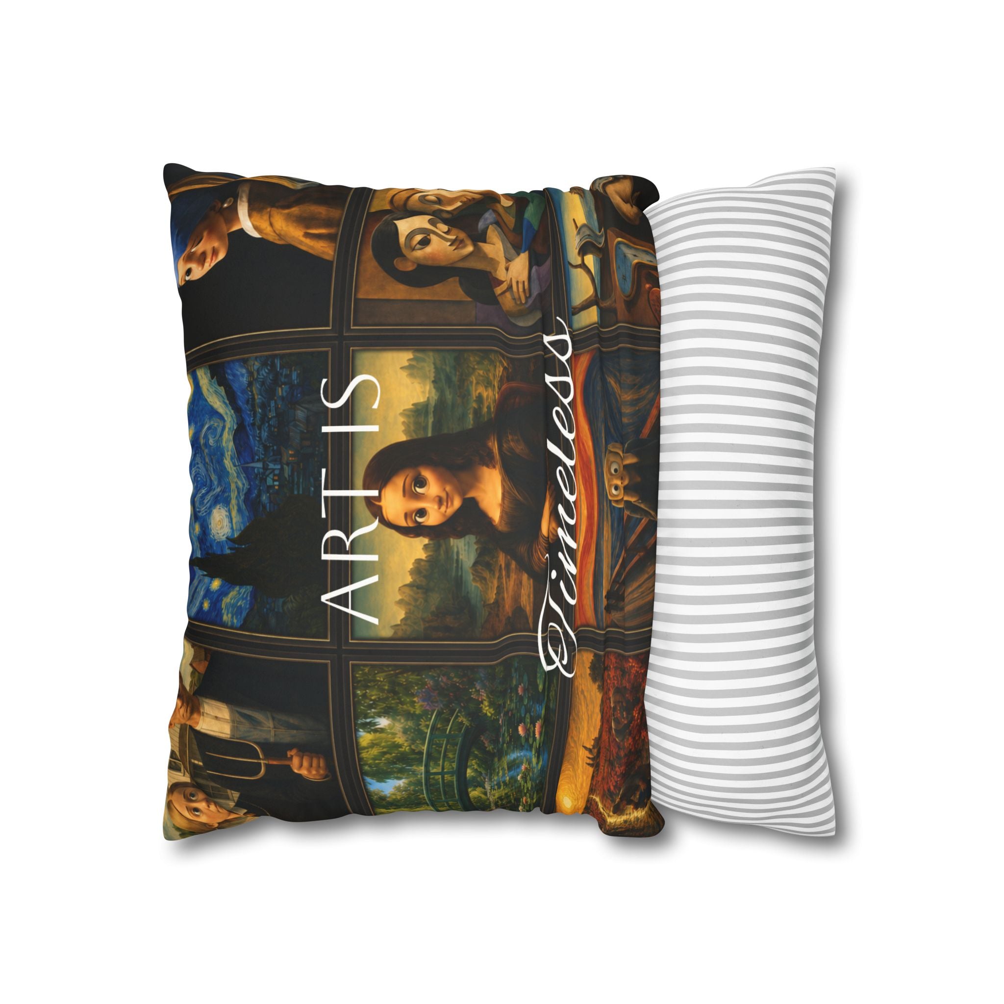 Art Is Timeless museum collage faux suede pillow cover