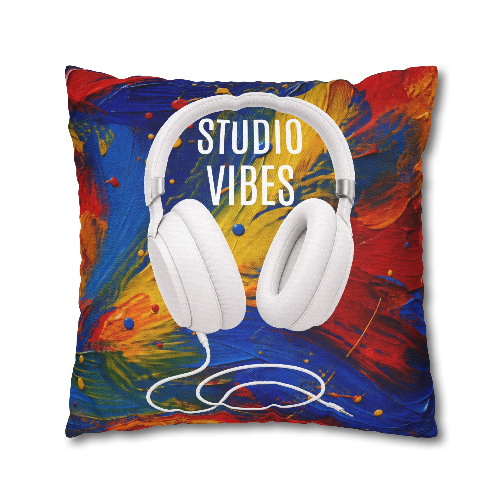 Studio Vibes colorful headphone throw pillow cover