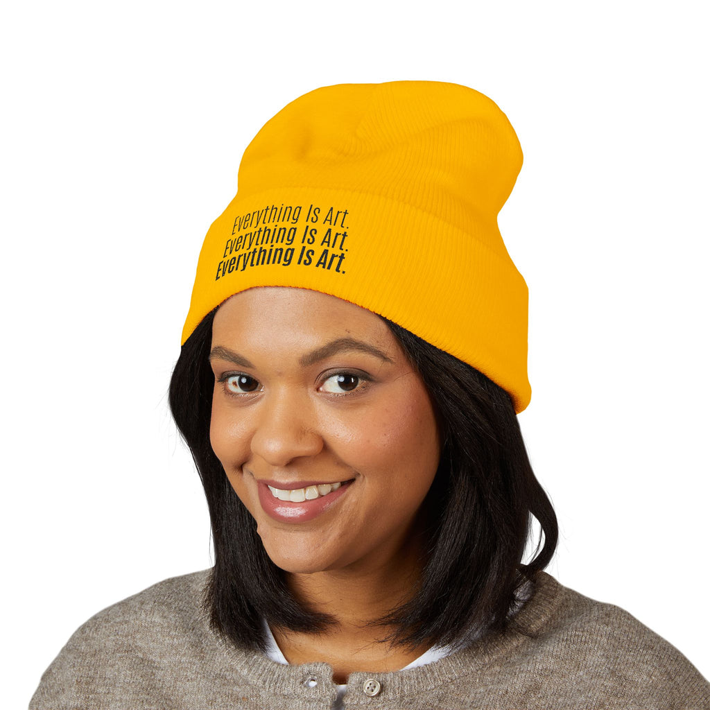 Everything Is Art cuffed beanie with black lettering – view 9