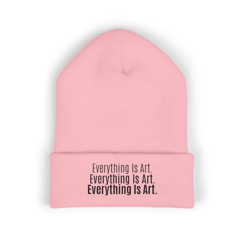 Everything Is Art cuffed beanie with black lettering – view 5