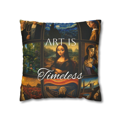 Art Is Timeless museum collage faux suede pillow cover
