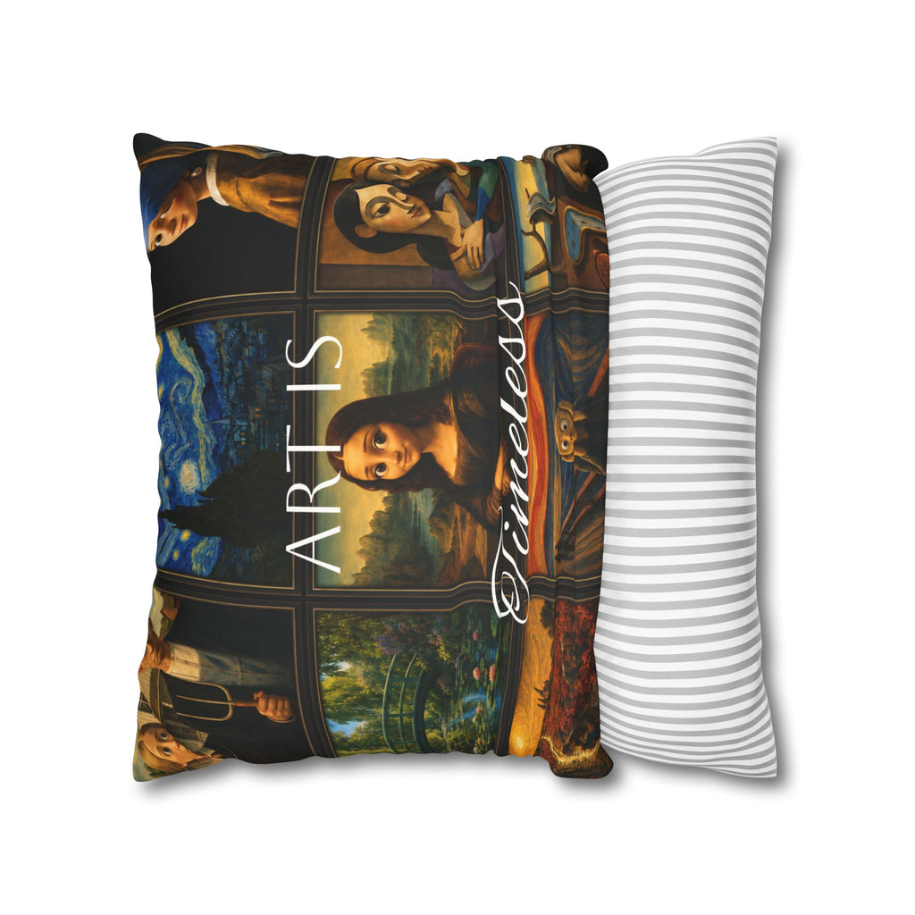 Art Is Timeless museum collage faux suede pillow cover