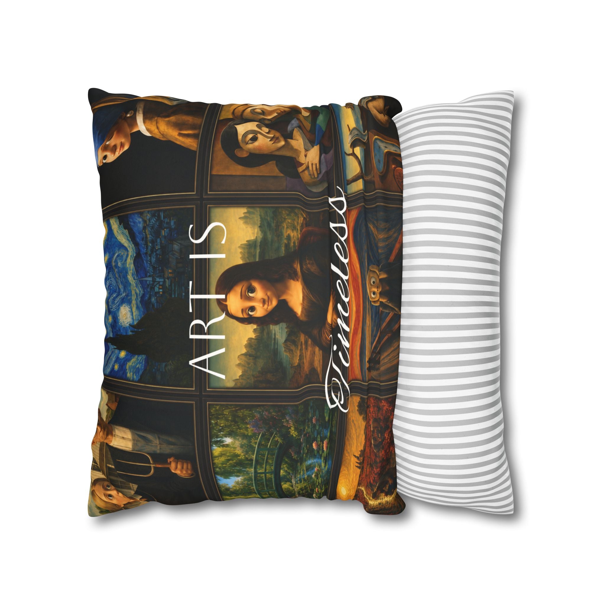 Art Is Timeless museum collage faux suede pillow cover