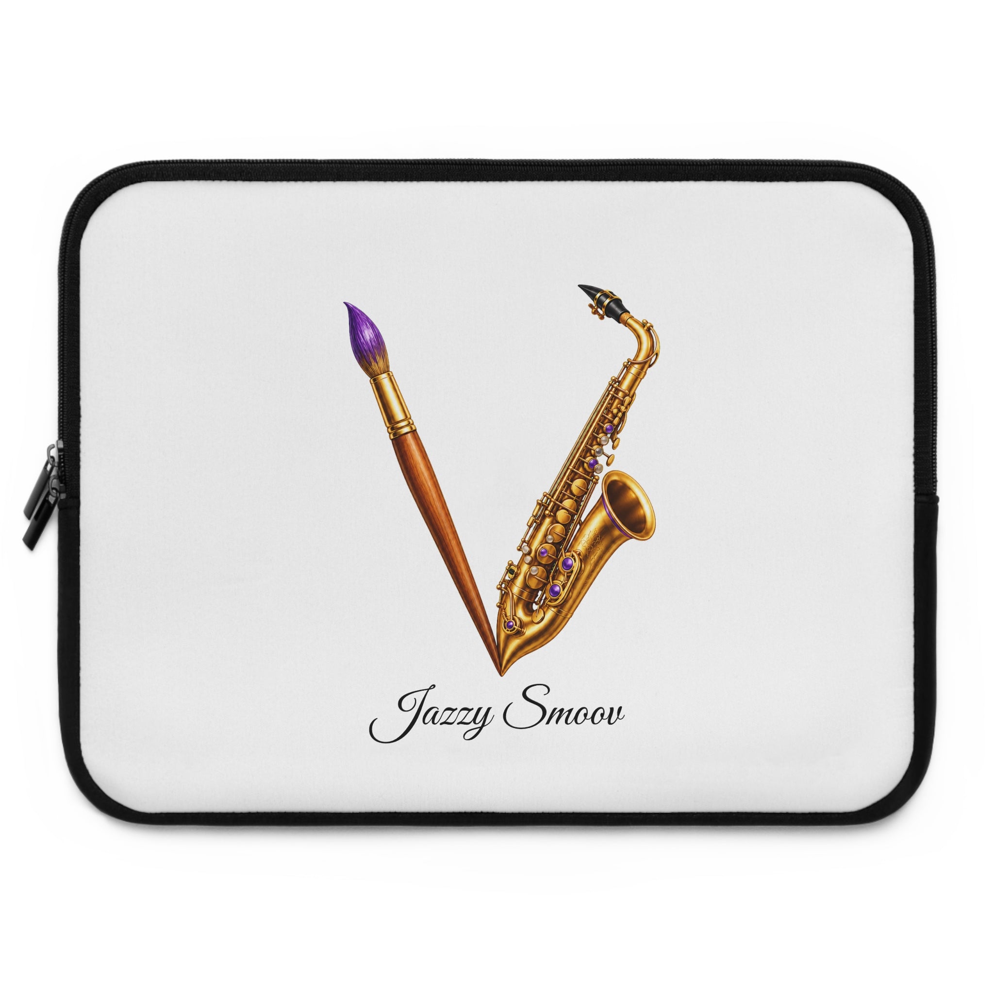 Jazzy Smoov white saxophone art laptop sleeve