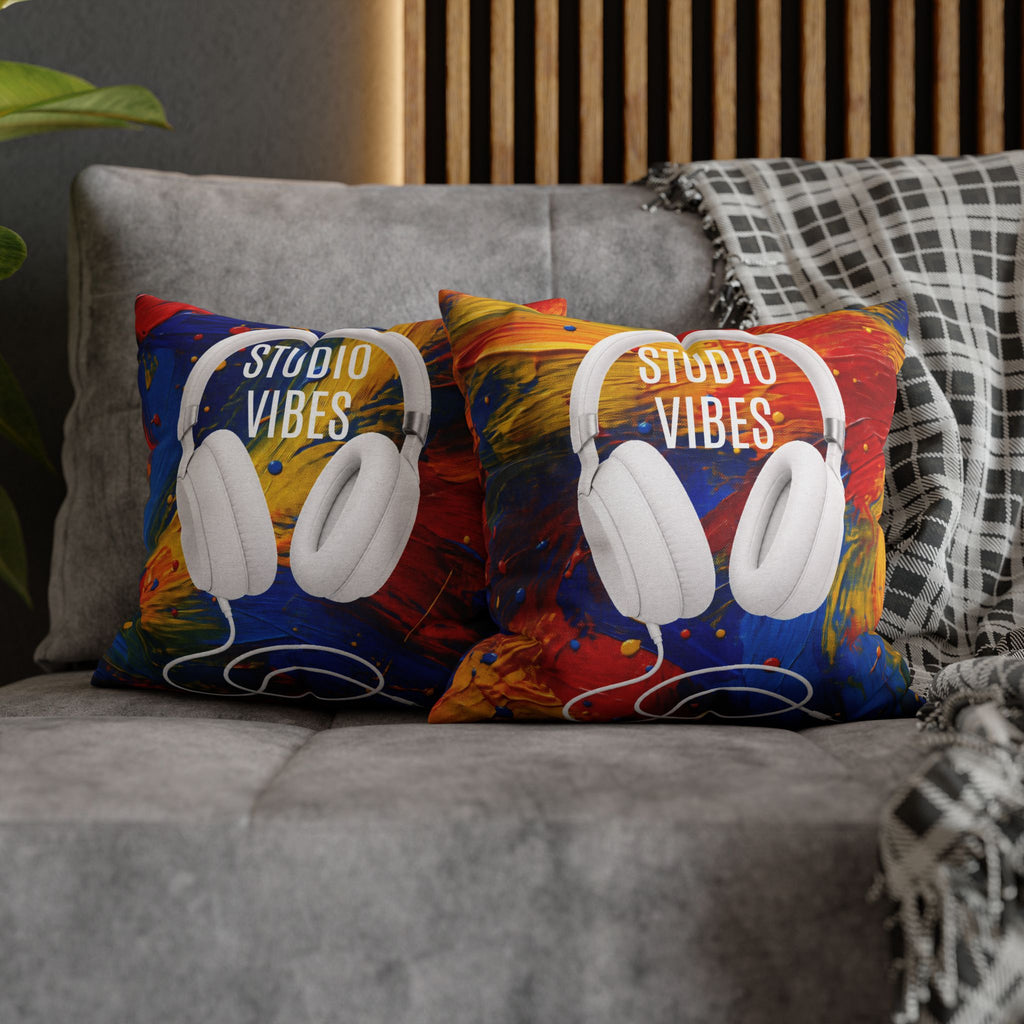Studio Vibes colorful headphone throw pillow cover