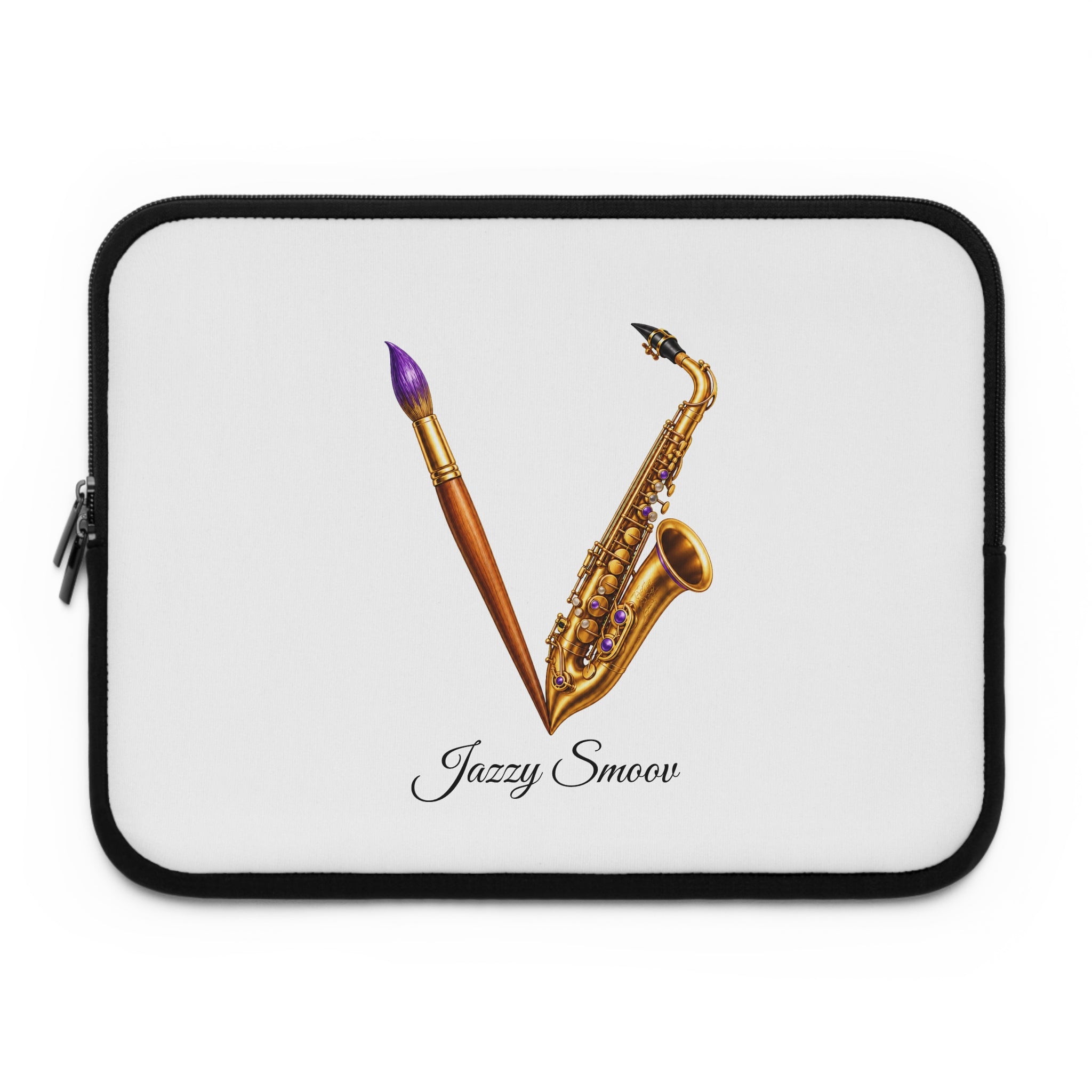 Jazzy Smoov white saxophone art laptop sleeve