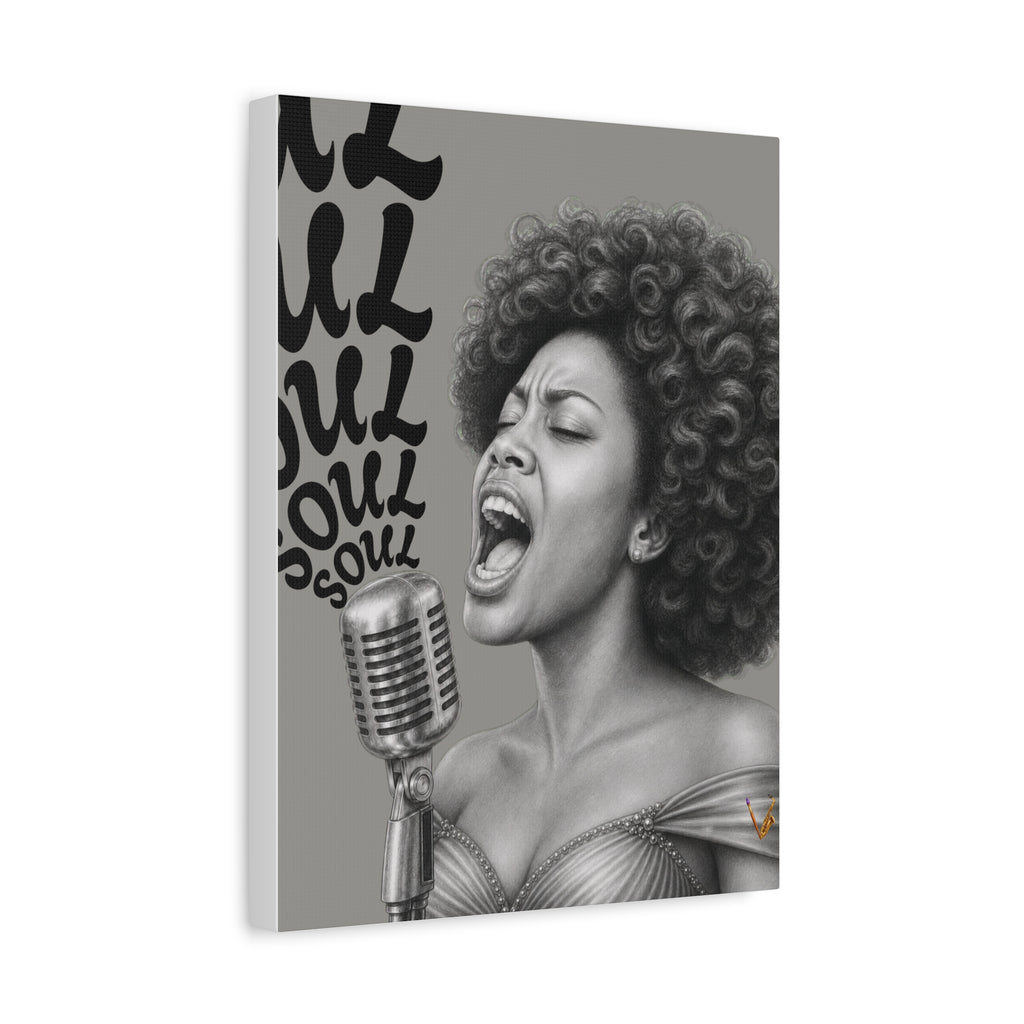 Female soul singer monochrome matte canvas wall art