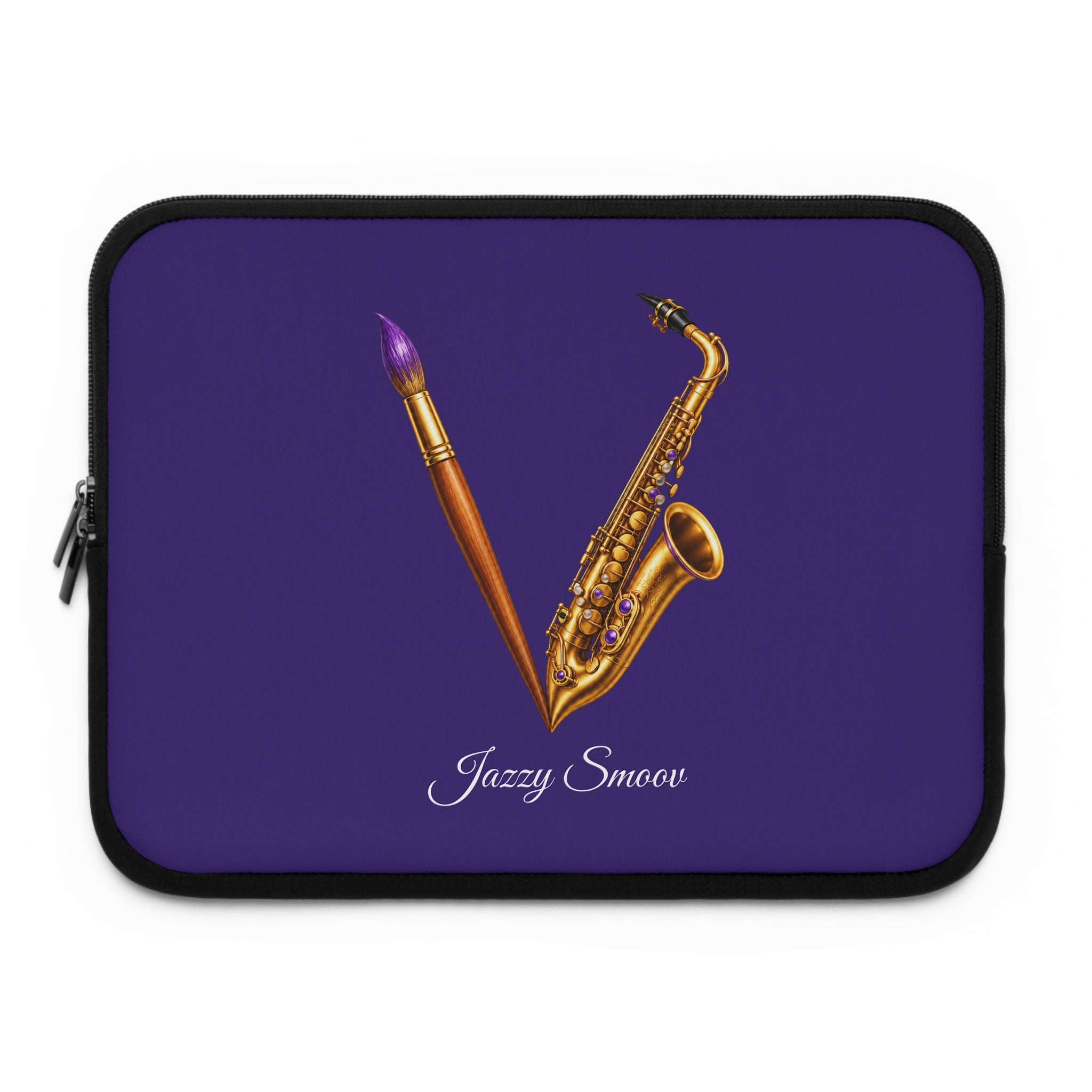 Jazzy Smoov purple saxophone art laptop sleeve