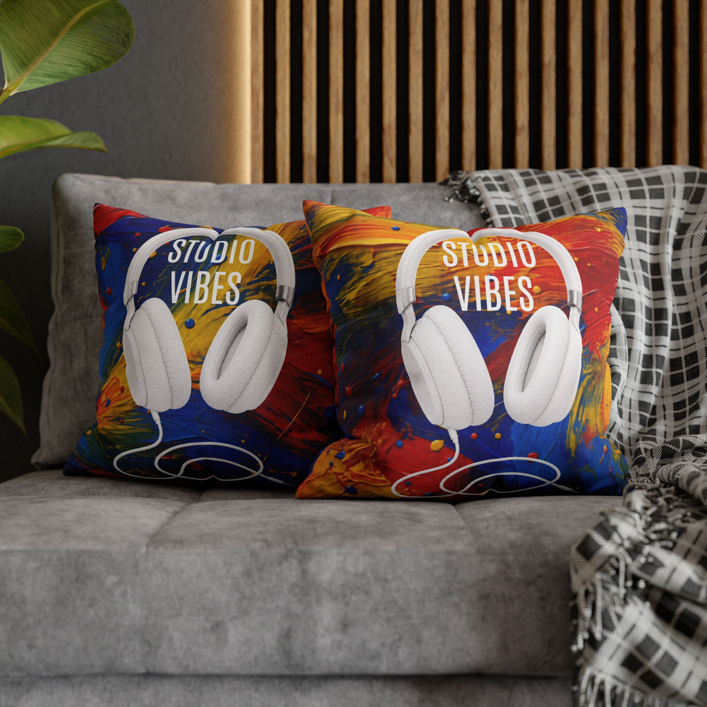 Studio Vibes colorful headphone throw pillow cover