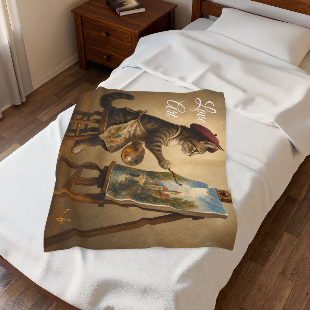 Love Art painter cat velveteen plush blanket