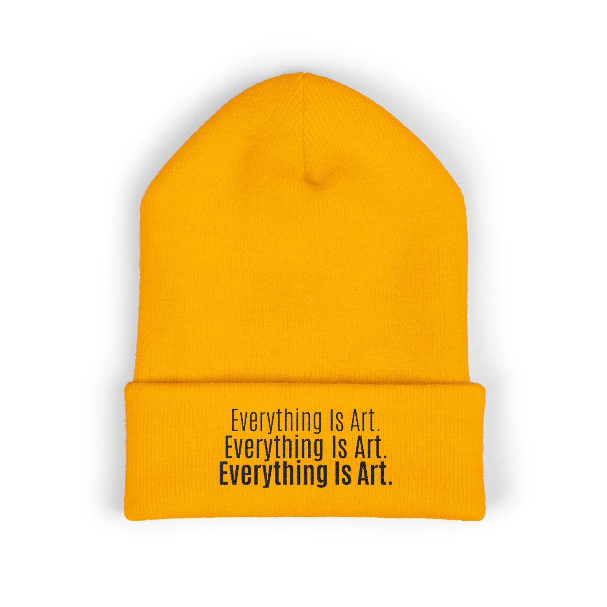 Everything Is Art cuffed beanie with black lettering