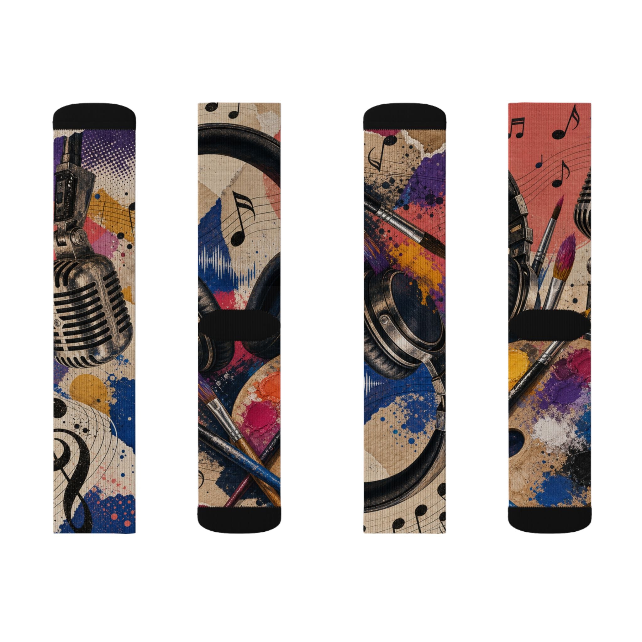 Art and music collage cushioned crew socks