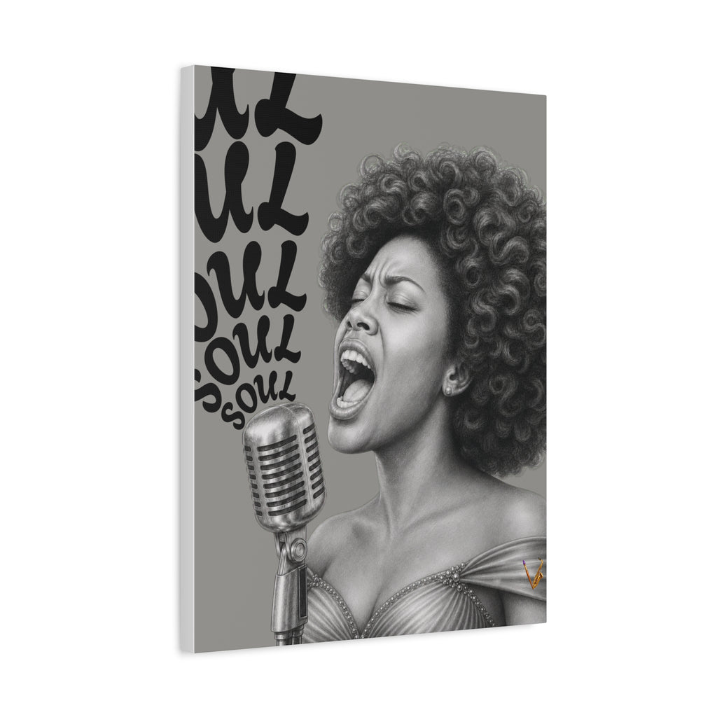 Female soul singer monochrome matte canvas wall art