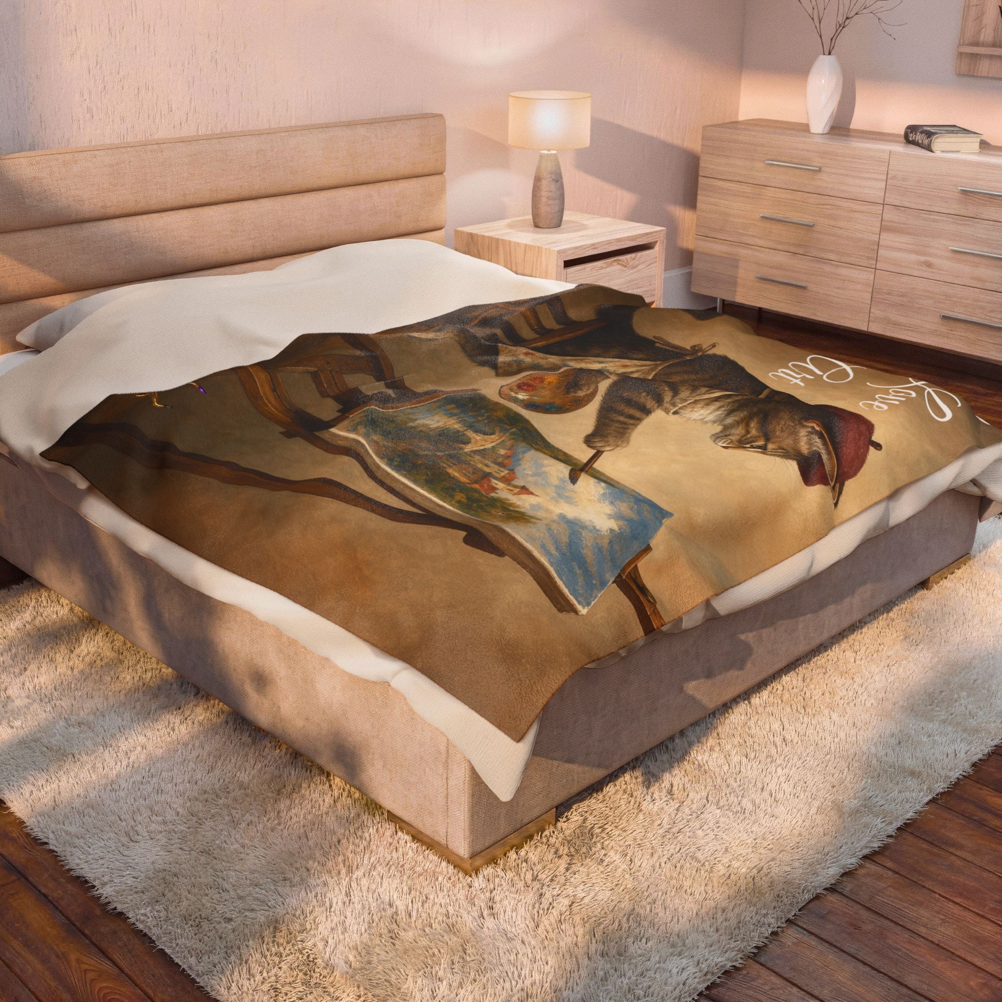 Love Art painter cat velveteen plush blanket