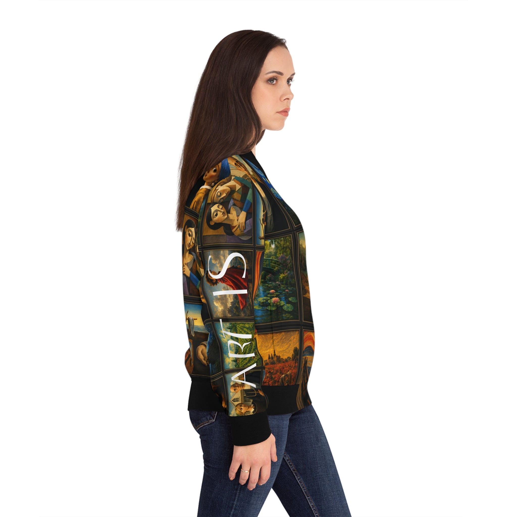 Women’s Art Is Timeless Museum Collage Bomber Jacket – product image 5