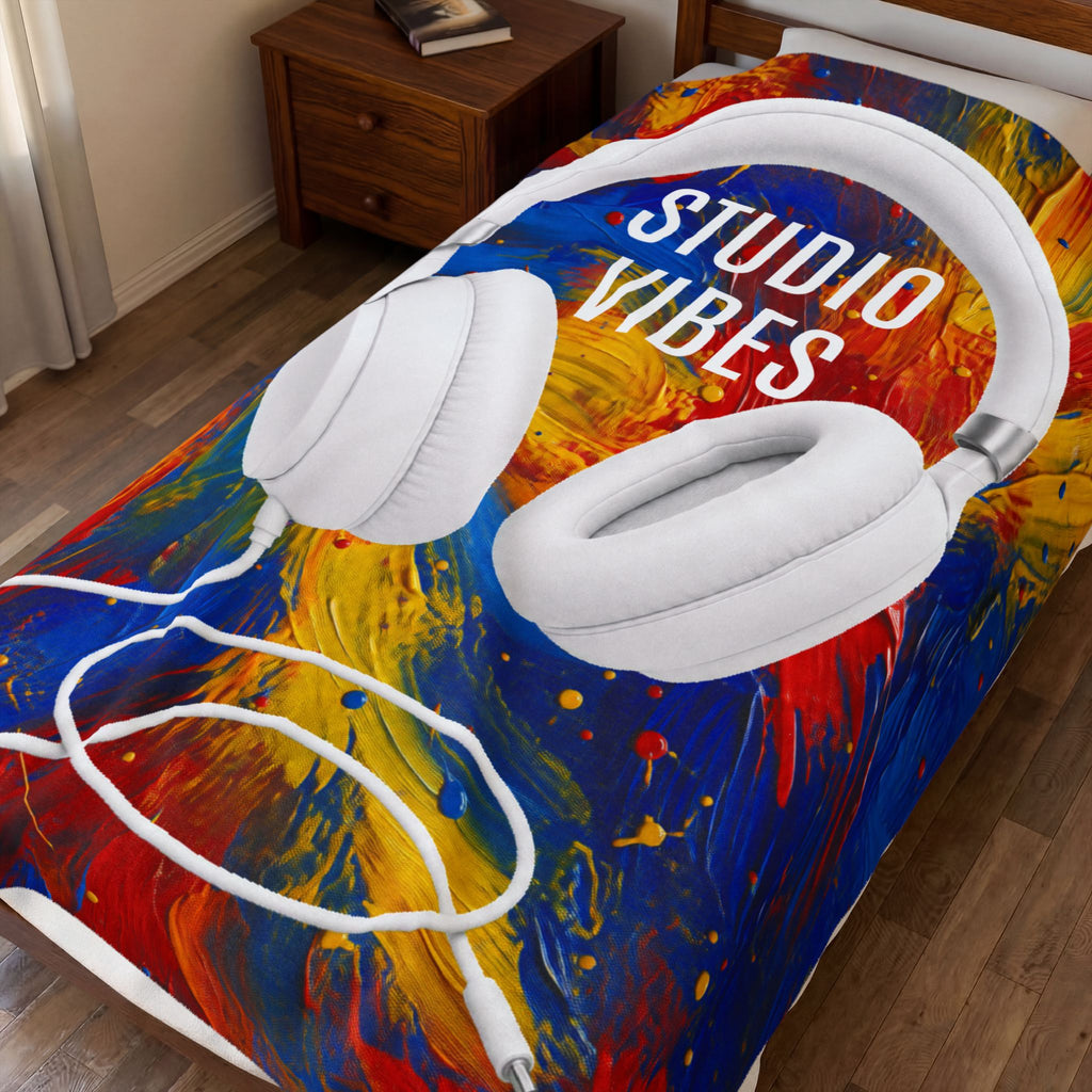 Studio Vibes colorful headphone velveteen plush blanket
