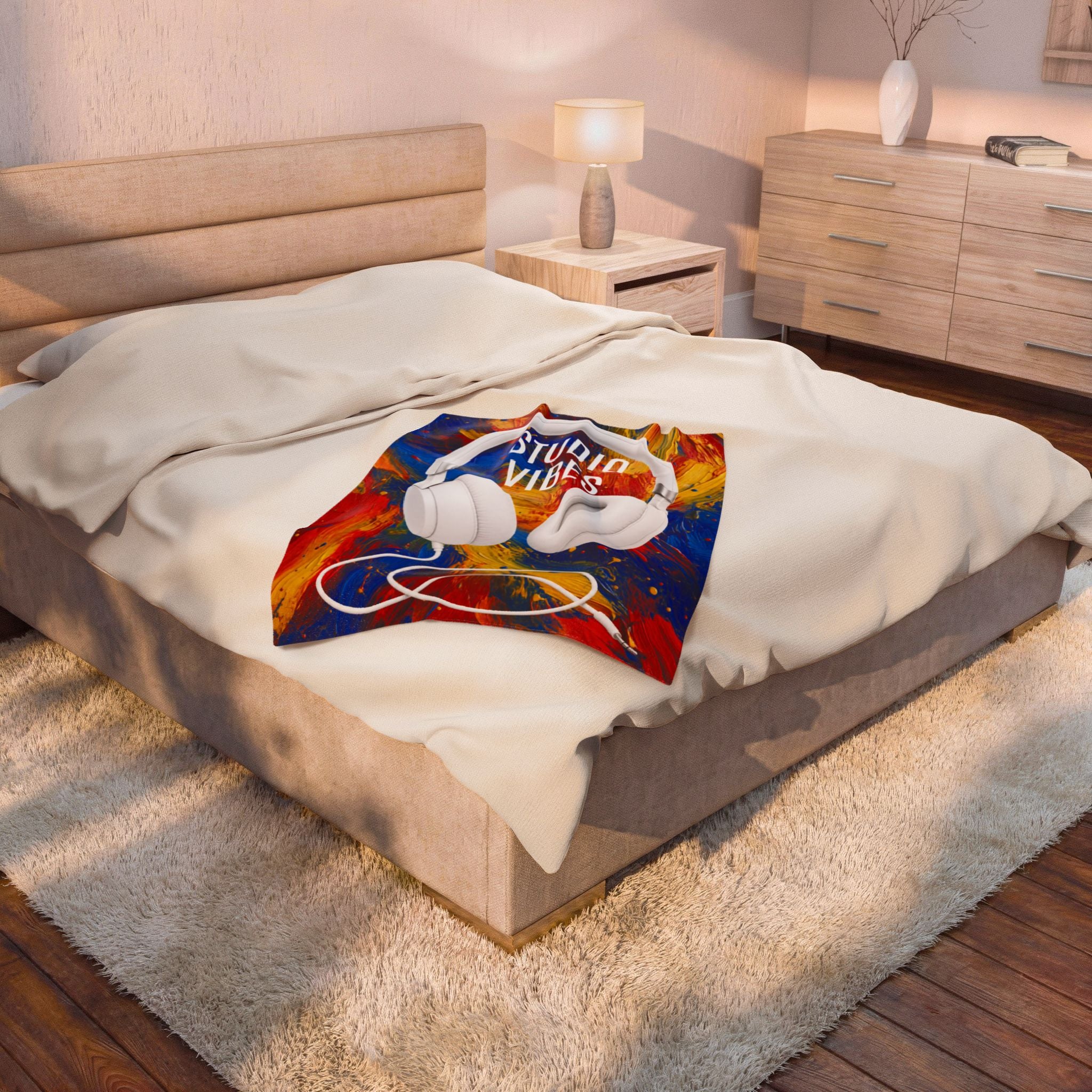 Studio Vibes colorful headphone velveteen plush blanket